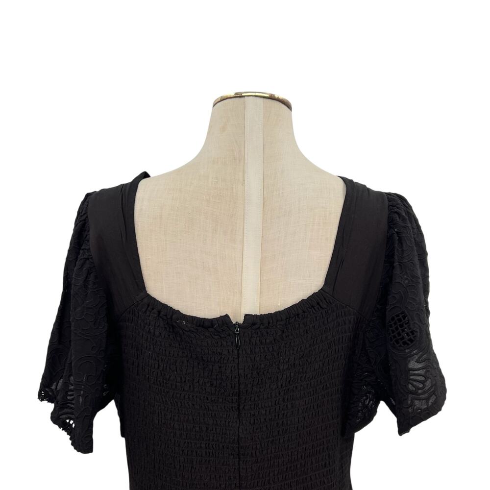 Anthropologie Seen Worn Kept Zohara Dress Smocked Eyelet Black Plus Size 1X - Picture 10 of 13